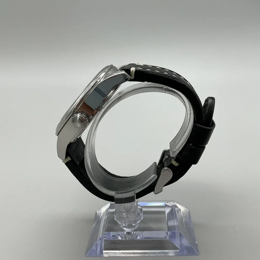 Hugo Boss Men Watch 44mm Silver Tone Black Leather Date HB.88.1.14.2430 New Batt